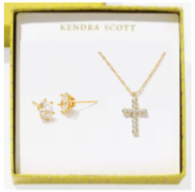 Cross Crystal And Cailin Crystal Gift Set Gold White CZ