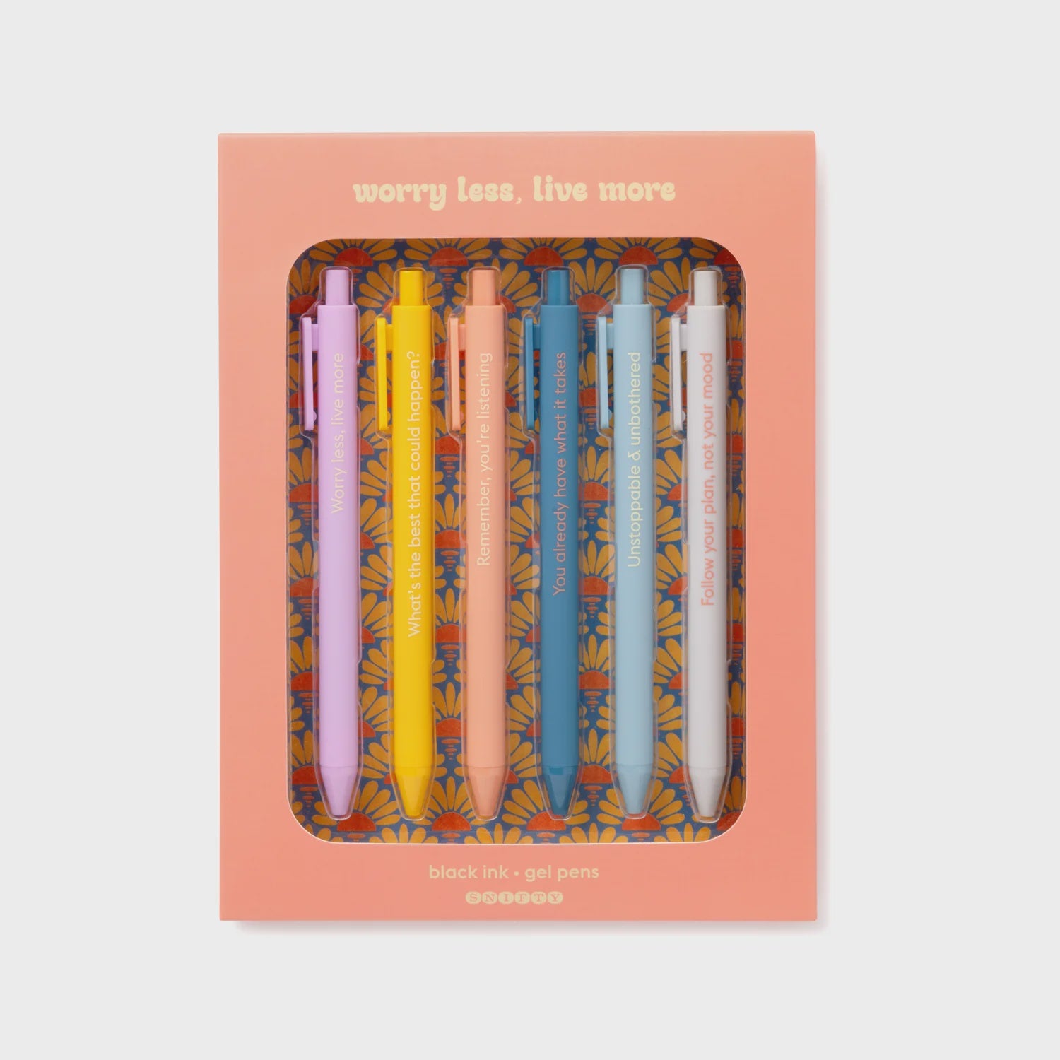 Worry Less Live More Black Ink Gel Pens 6pk
