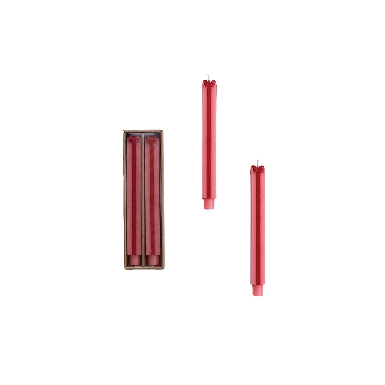Unscented Package Shaped Taper Candles In Box Pink & Red Set of 2