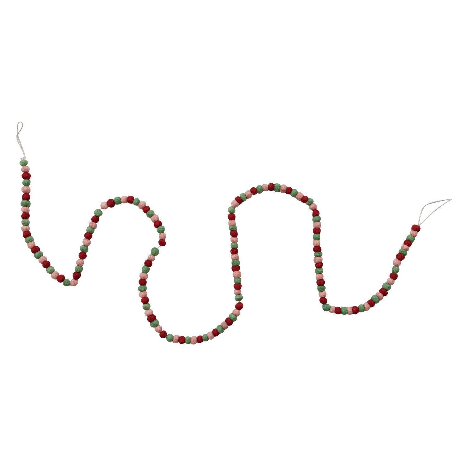 72"L x 1/2"H Handmade Wool Felt Ball Garland Red Pink Green