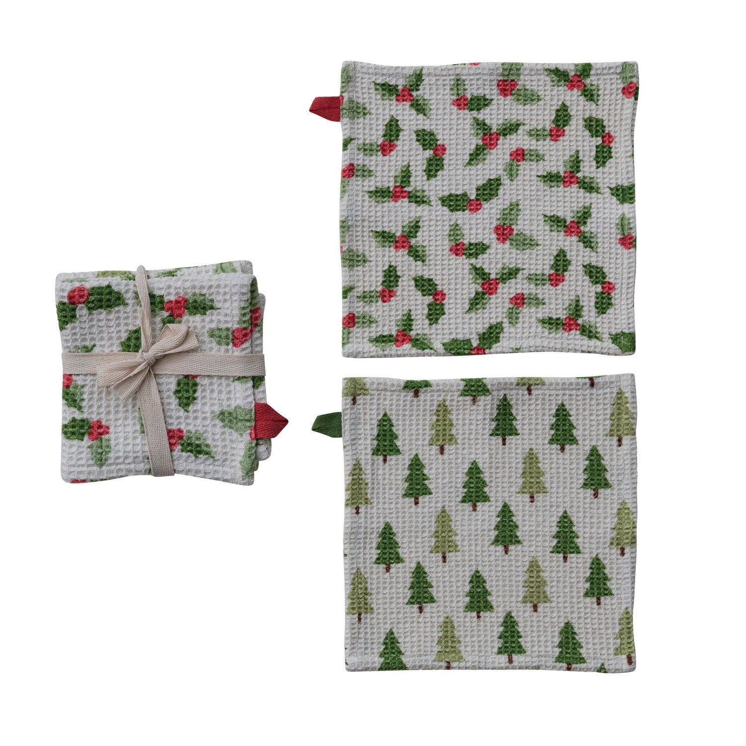 Cotton Printed Waffle Weave Dishcloths Set of 2
