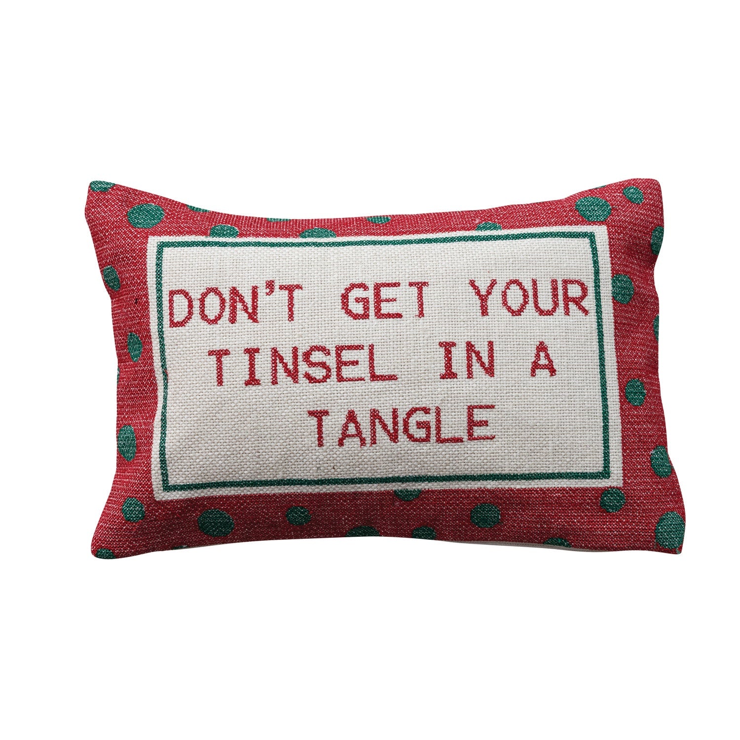 Cotton Embroidered Lumbar Pillow with Polka Dot Pattern