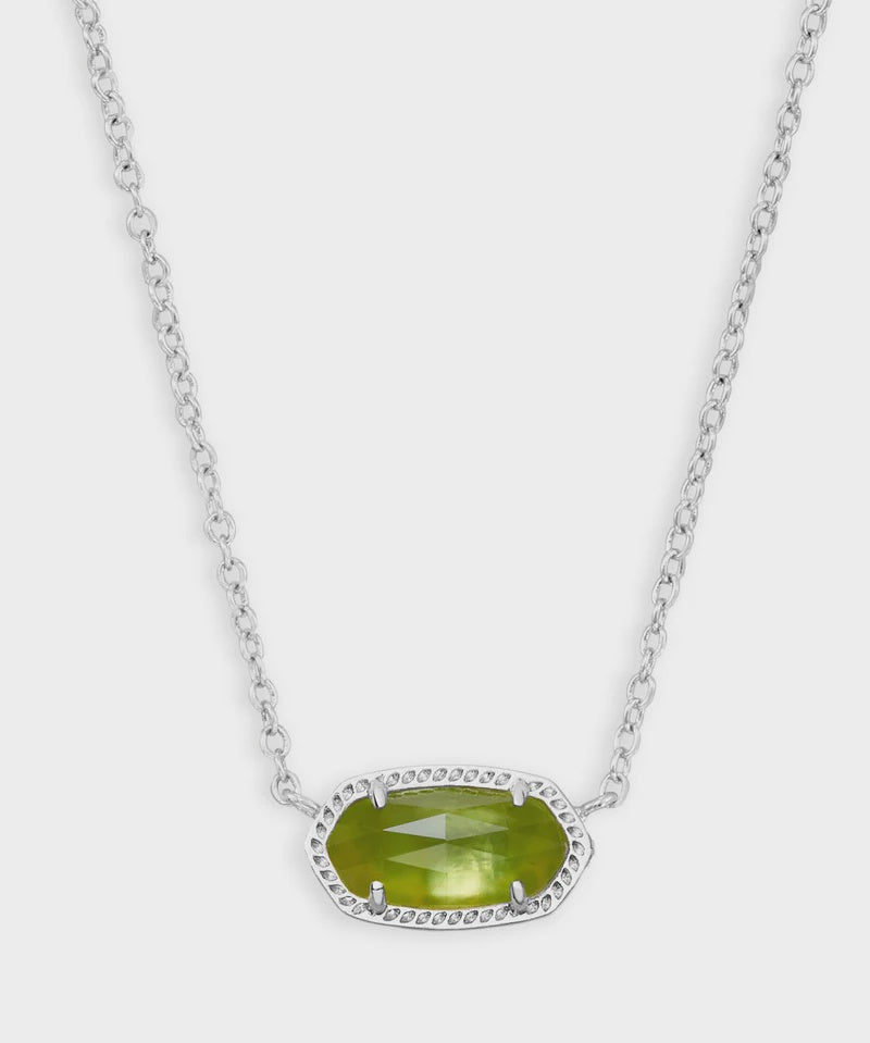 Elisa Short Pendant Necklace Rhodium Peridot Illusion