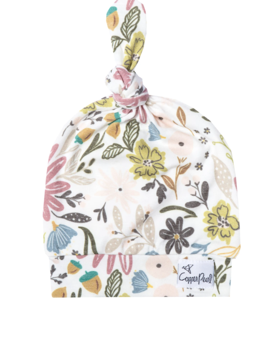 Olive Copper Pearl Top Knot Hat