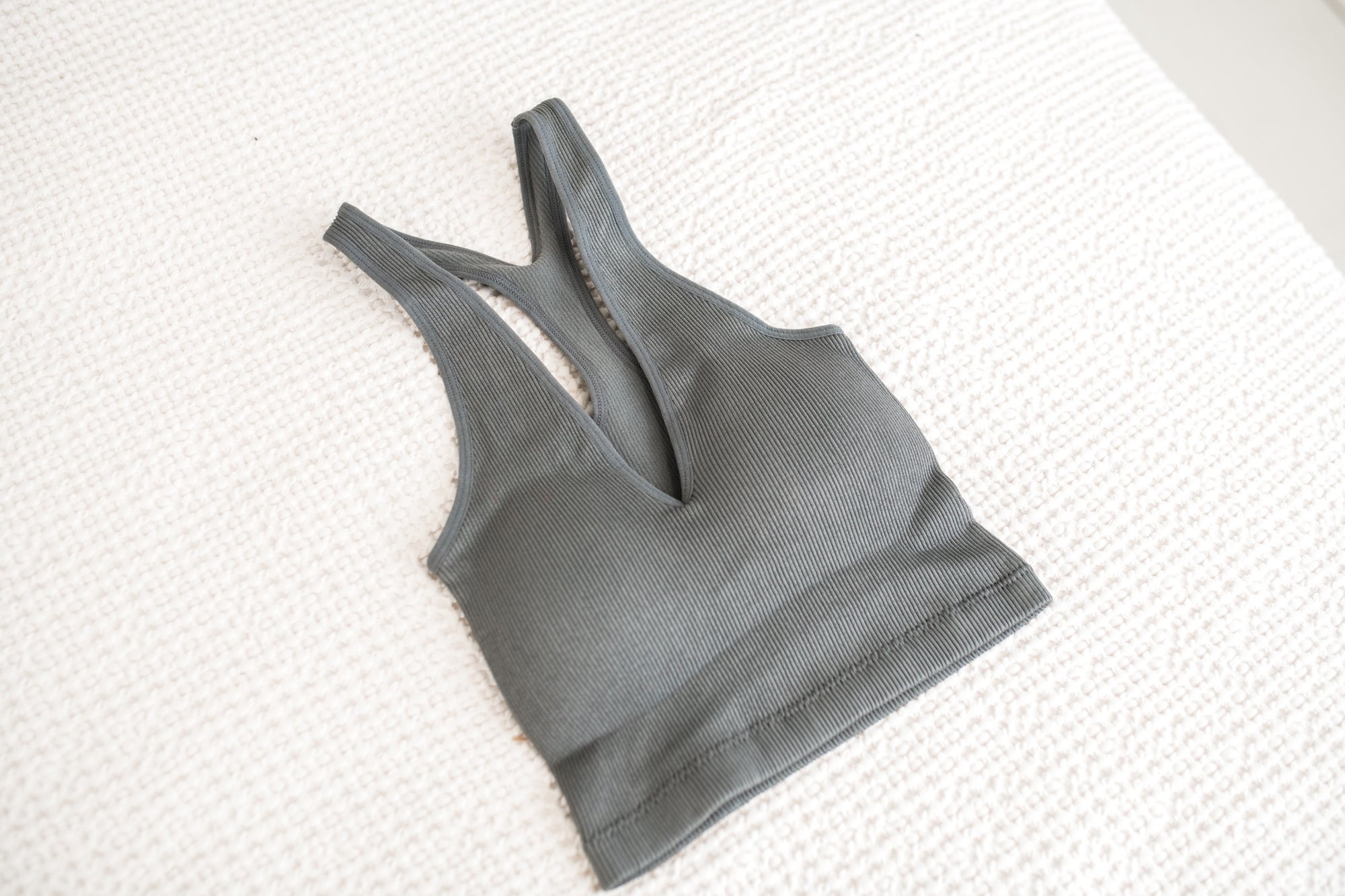 Medium Grey Ribbed Sports Bra