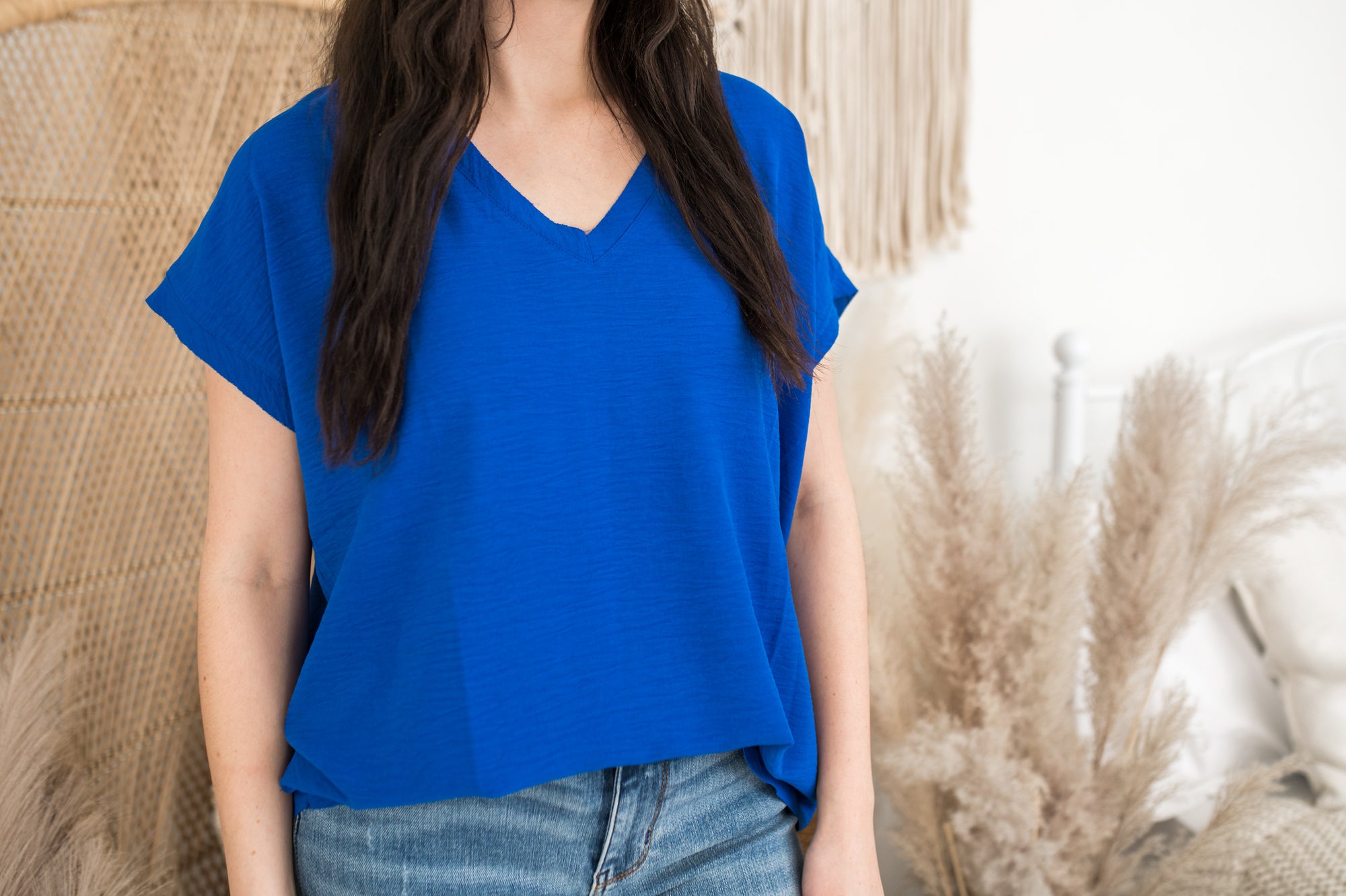 Taylor Blue Basic V-Neck Top