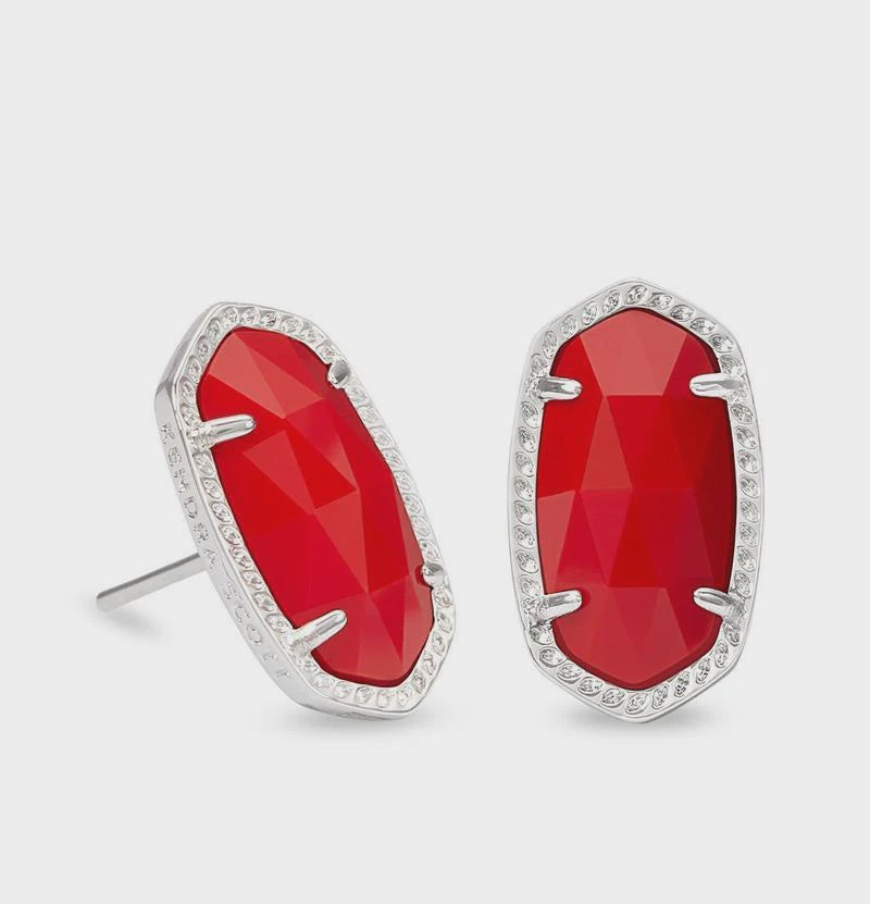 Ellie Stud Earrings Rhodium Red Illusion