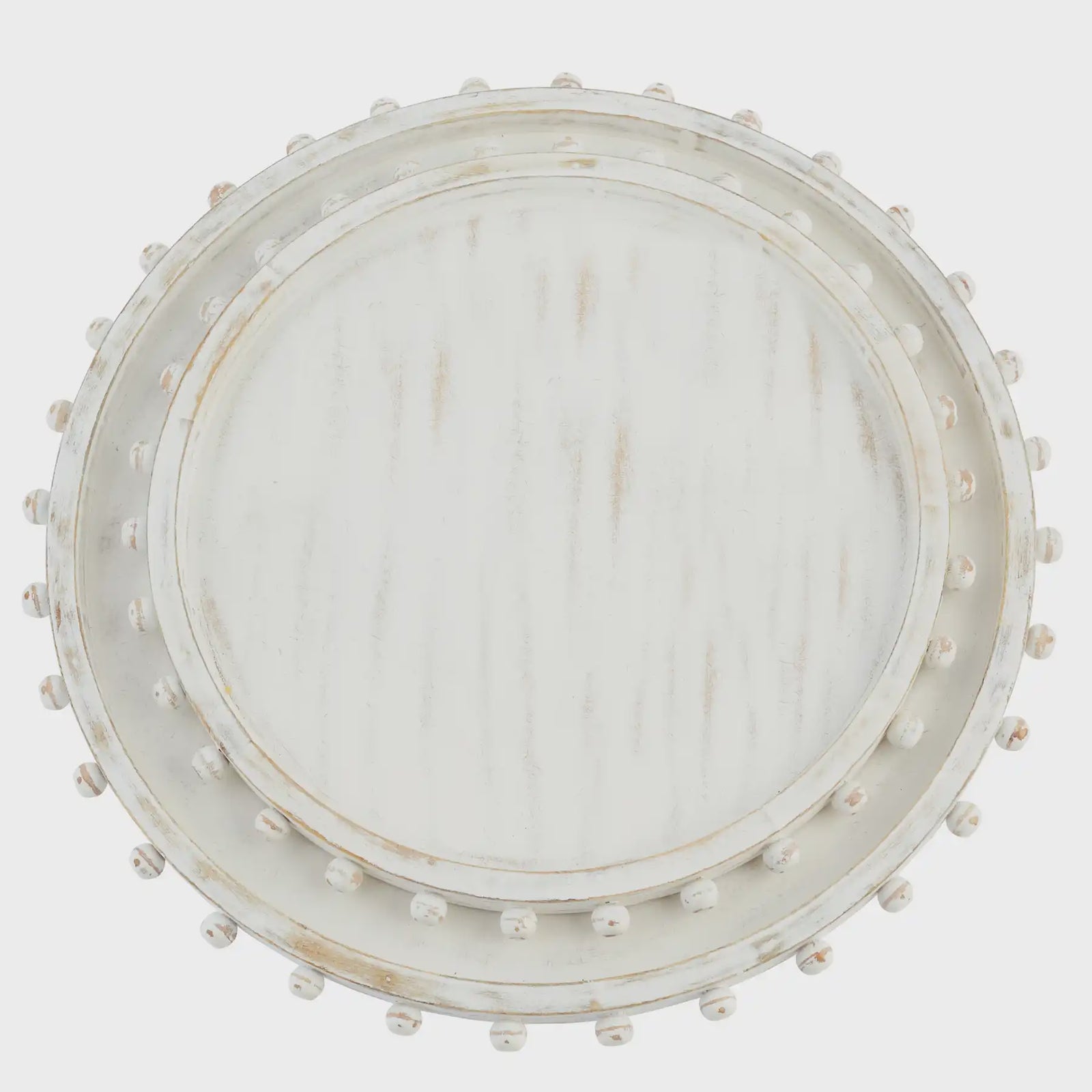 White Wash Large Beaded Wood Tray-Small