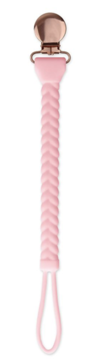 Sweetie Strap Silicone One Piece Pacifier Clip - Pink Braid