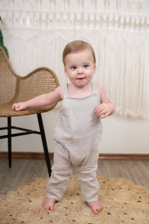 Overalls-Oatmeal Solid Muslin