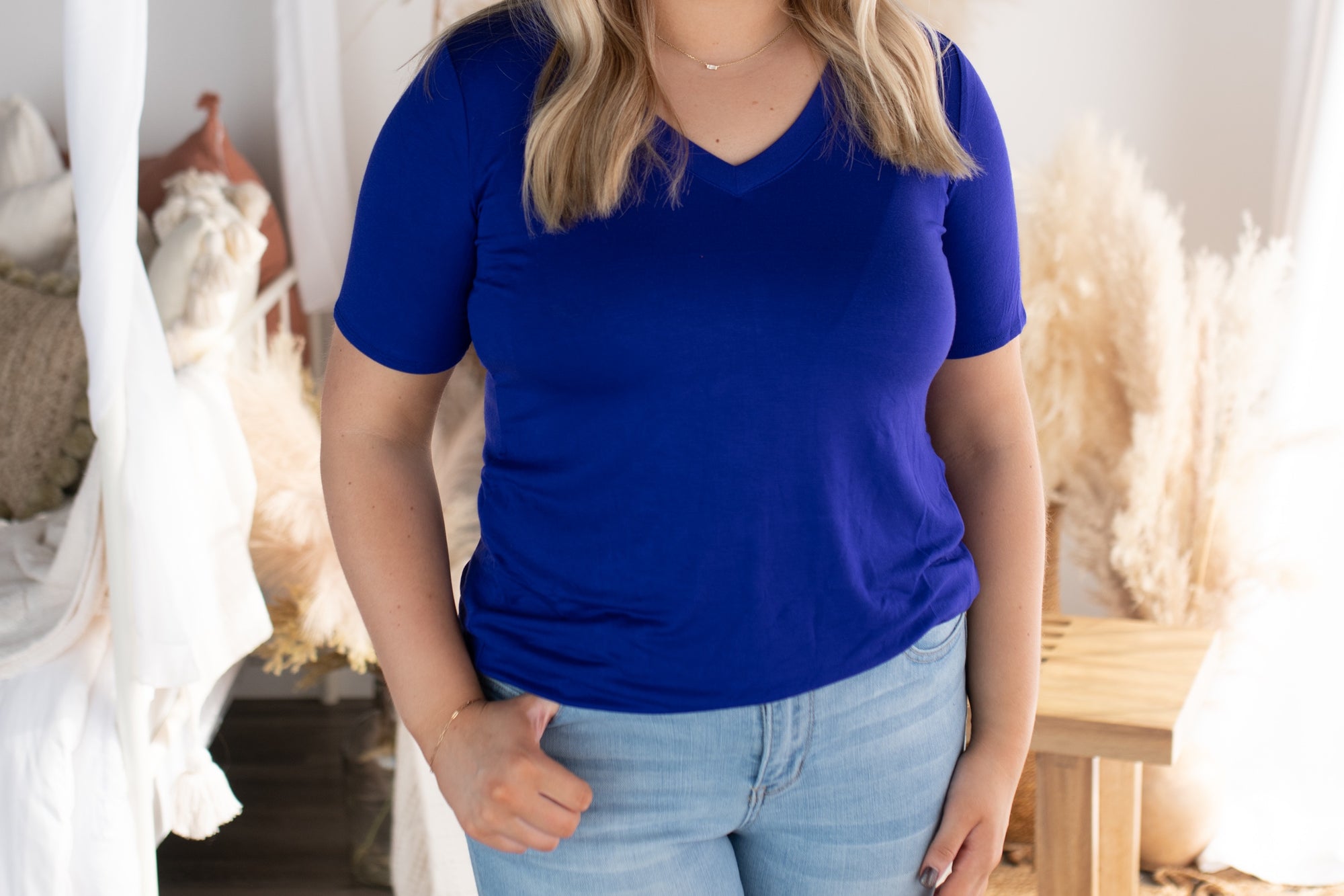 The Perfect V-Neck Hi-Low Tee- Bright Blue