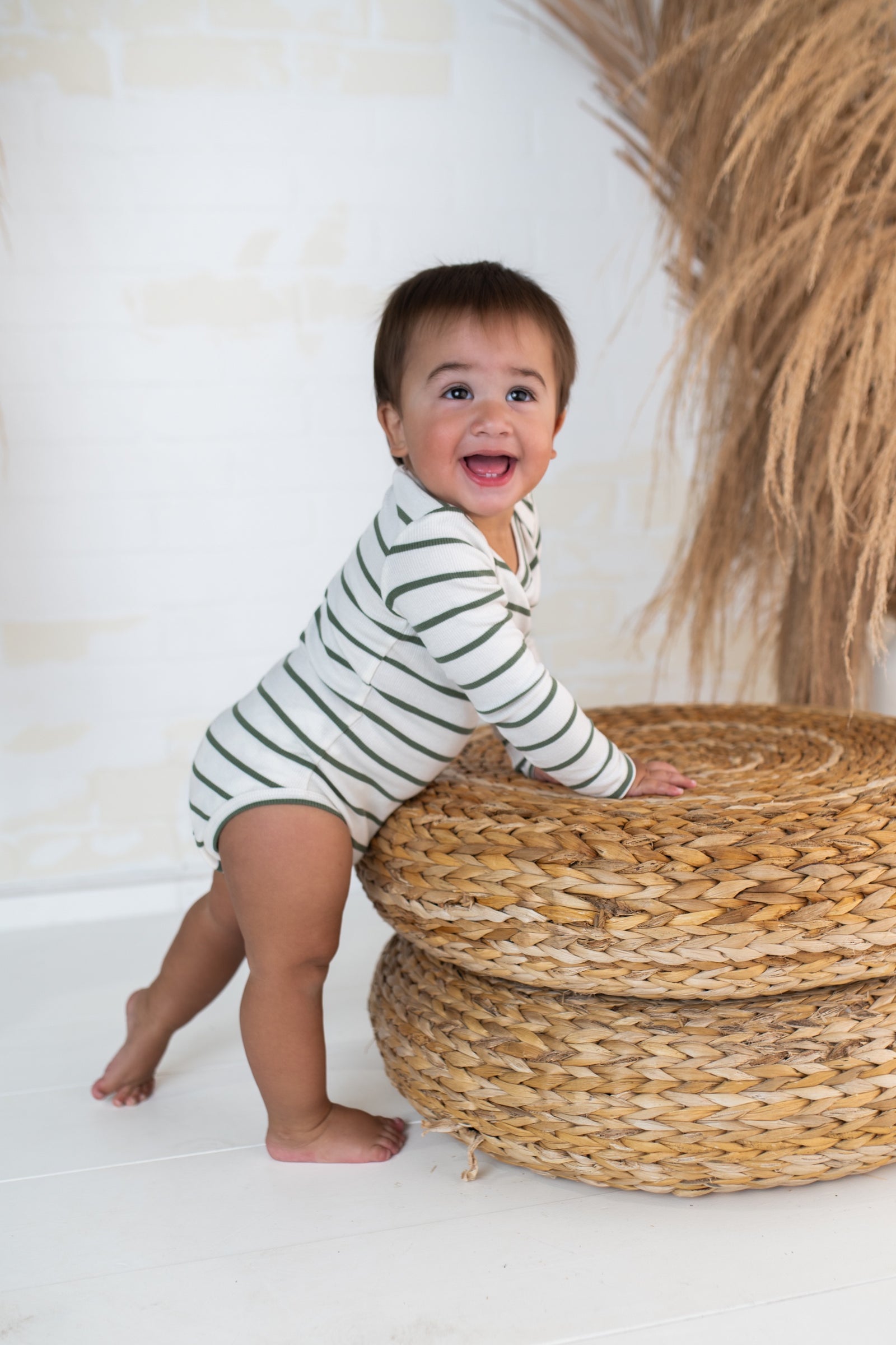 Rib Oil Green & Sugar Swizzle Long Sleeve Bodysuit