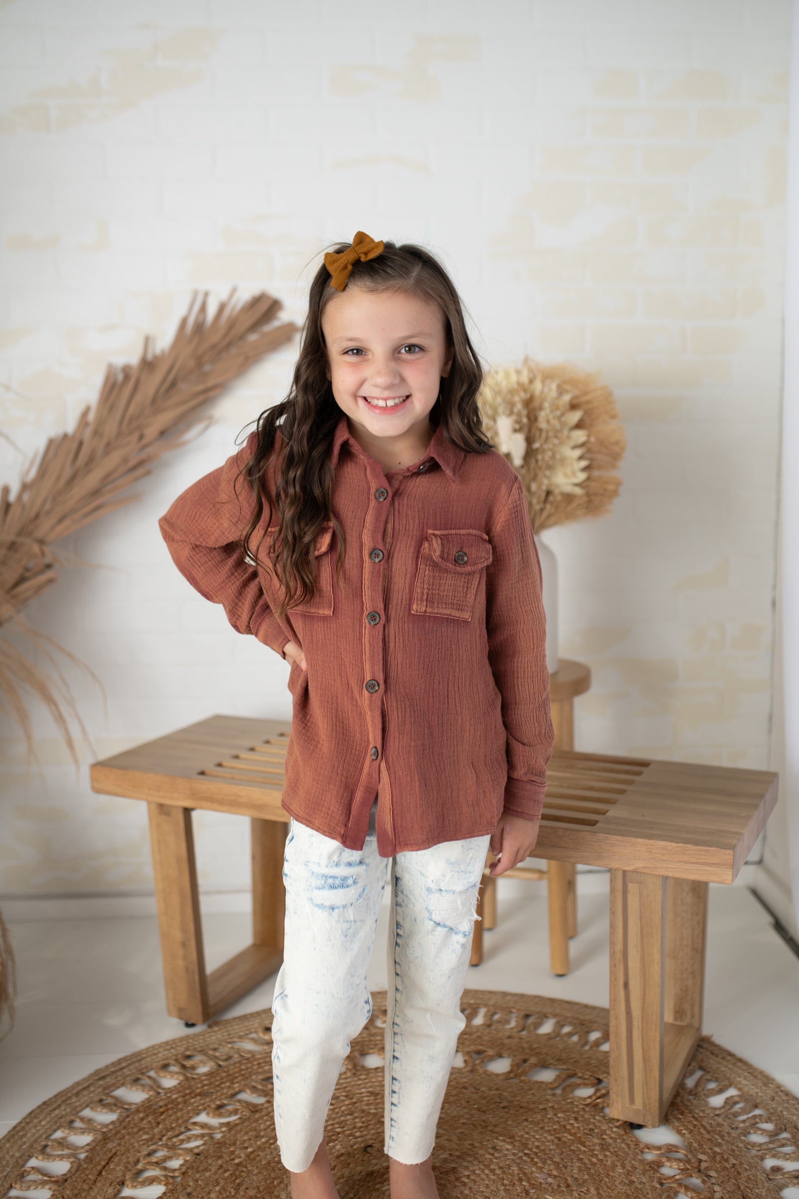 Girl's Brown Button Up Top