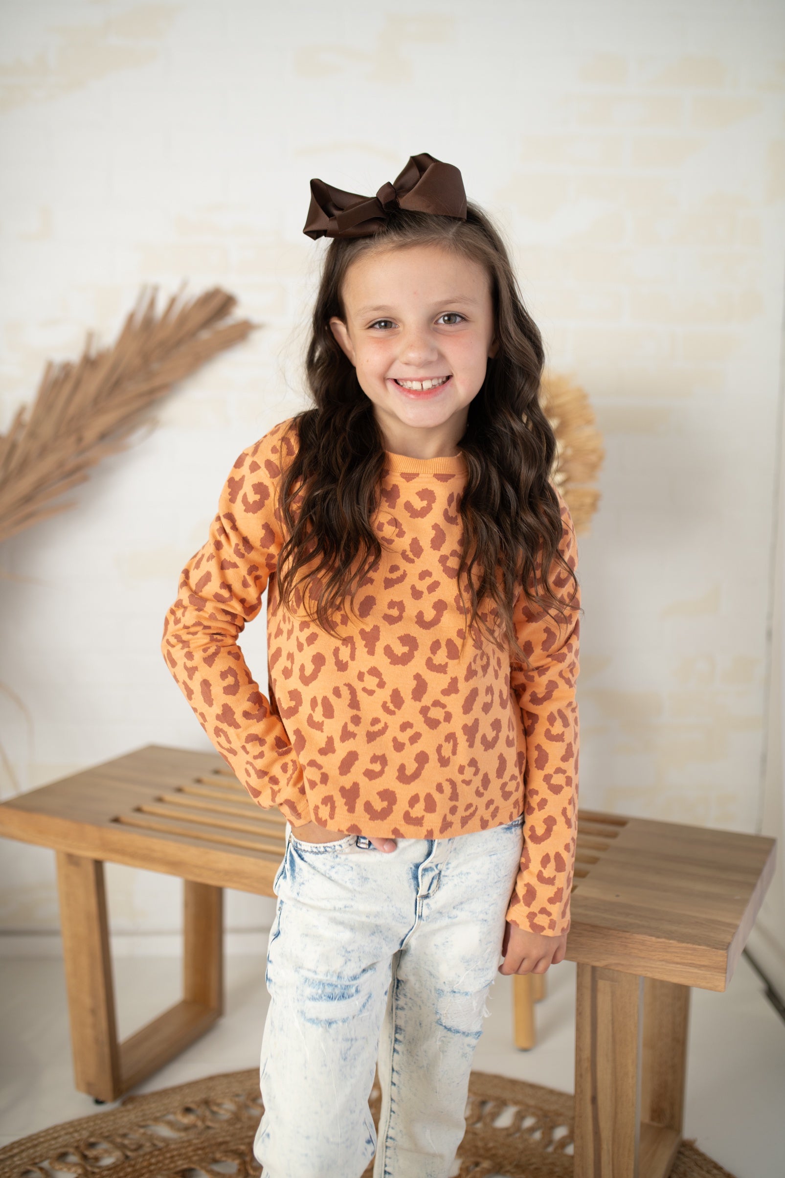 Tween Apricot Leopard Fleece Crop Sweatshirt