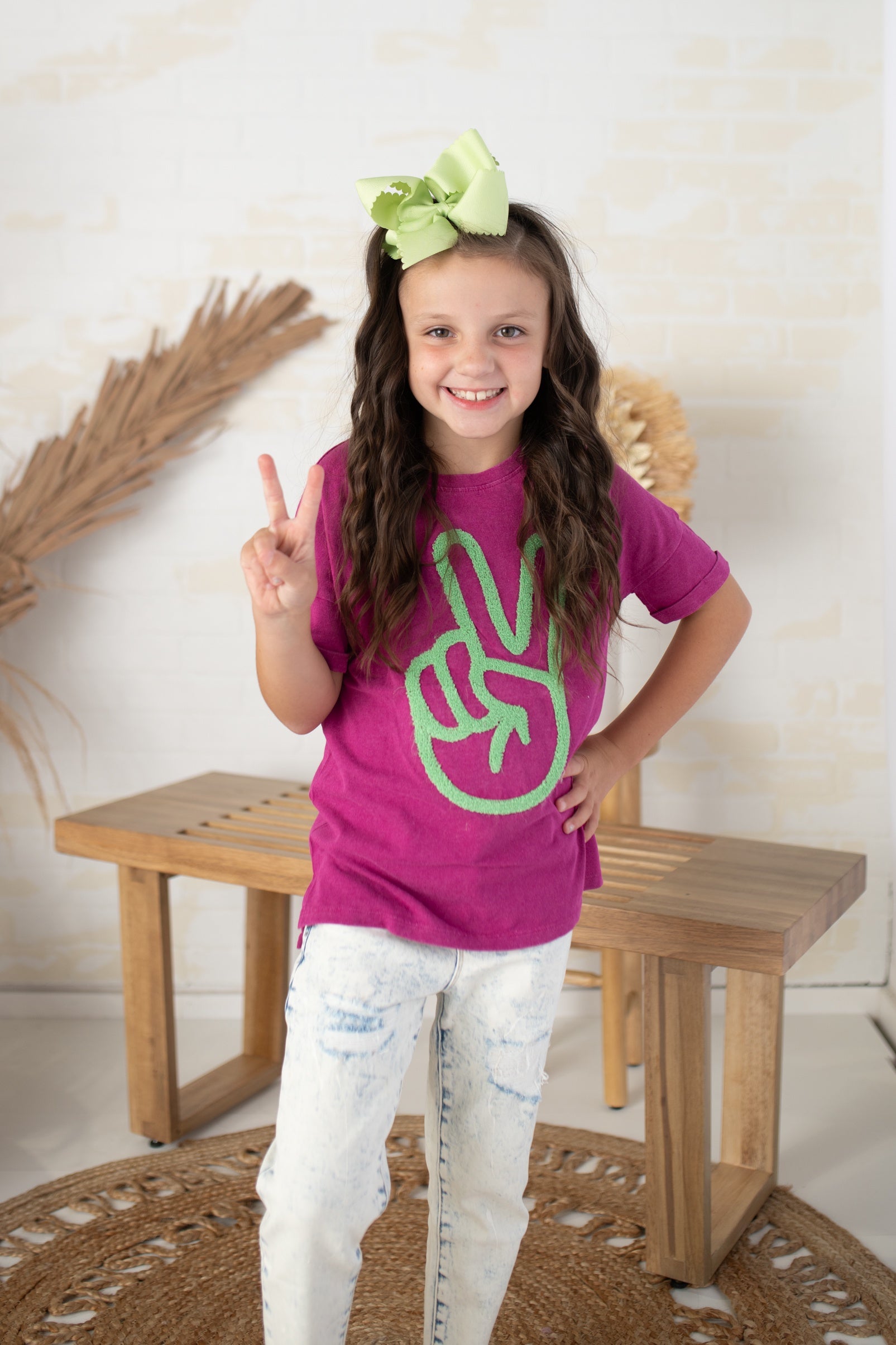 Tween Festival Fuchsia Peace Sign Chennile Top