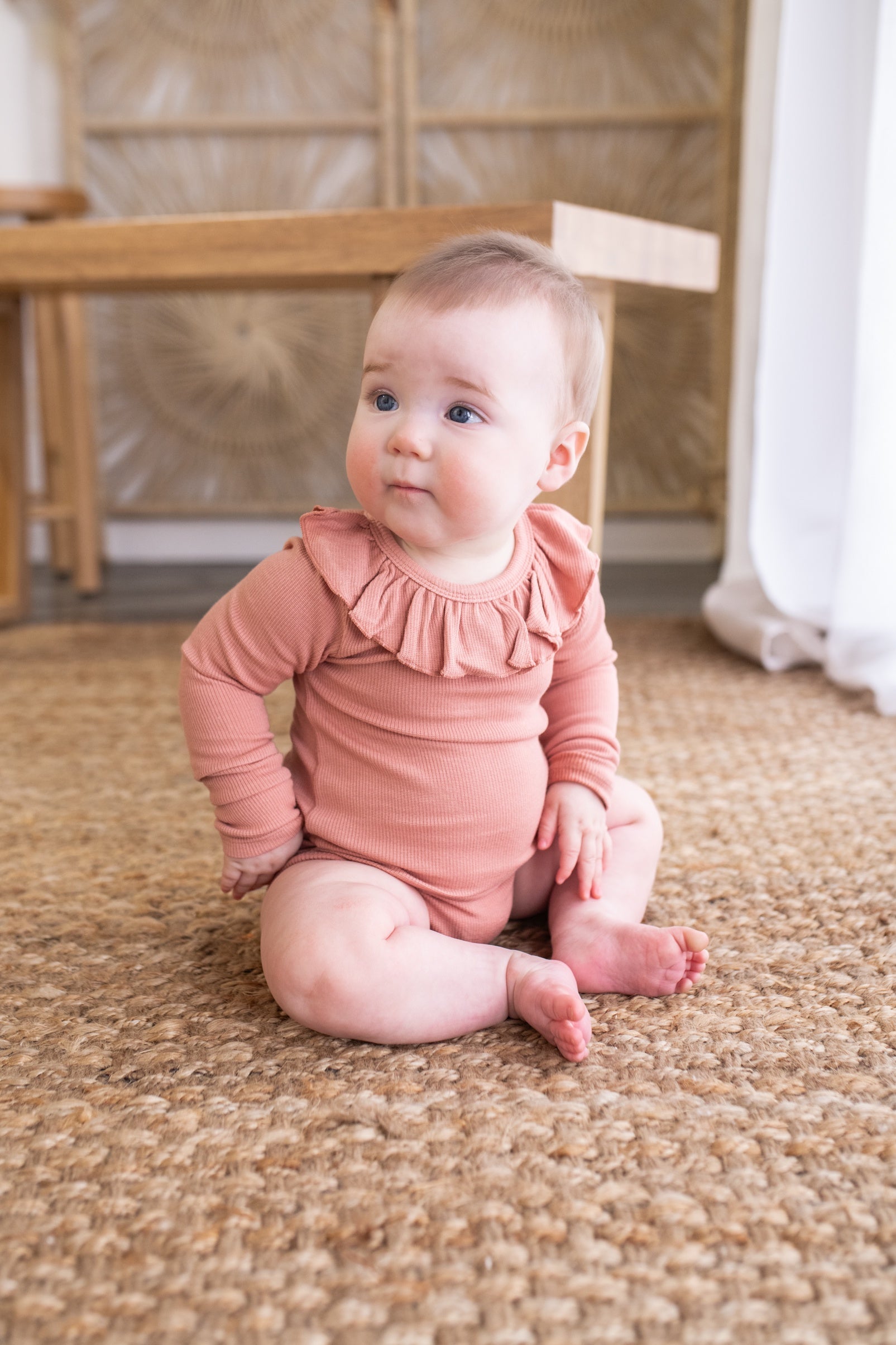 Brown Ribbed Cameo Long Sleeve Bodysuit