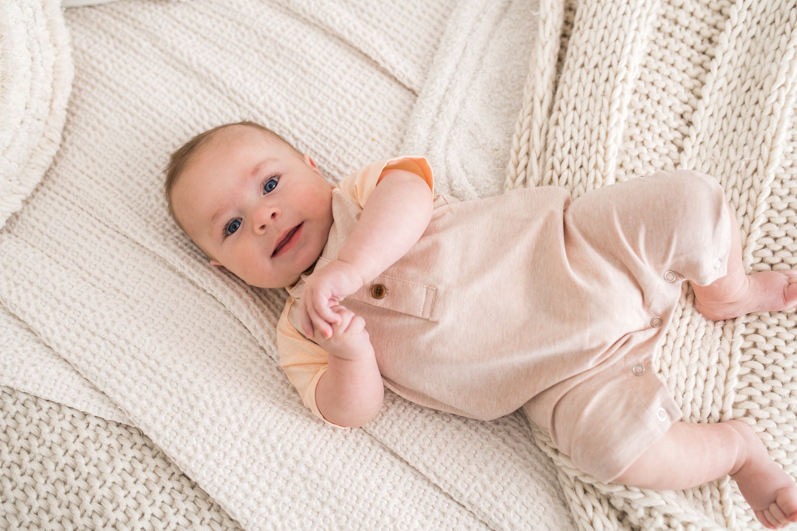 Raglan Block Henley Peach Romper