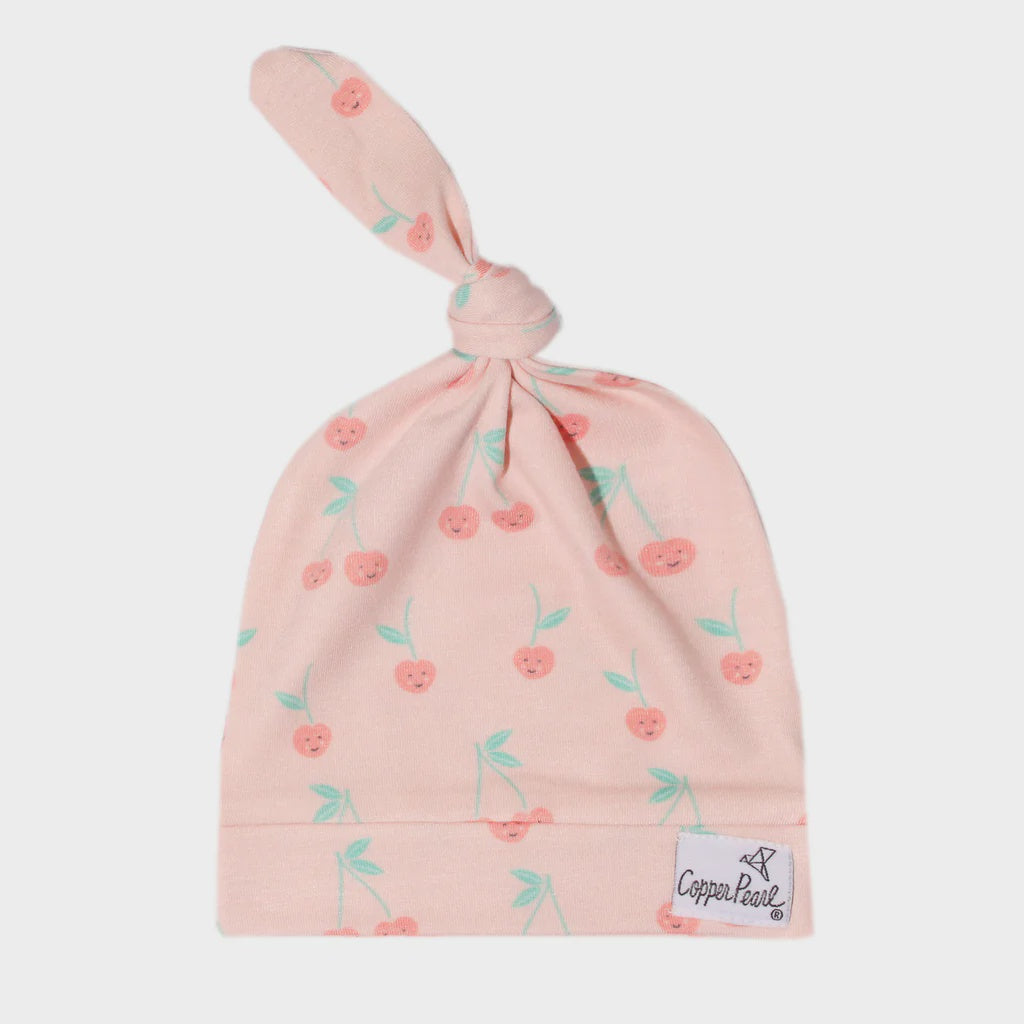 Cheery Copper Pearl Top Knot Hat