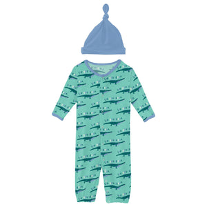 Glass Later Alligator Layette Gown Converter & Single Knot Hat Set