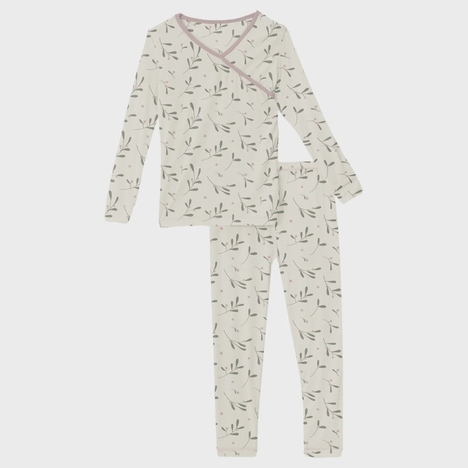 Kickee Natural Mistletoe Long Sleeve Kimono Pajama Set