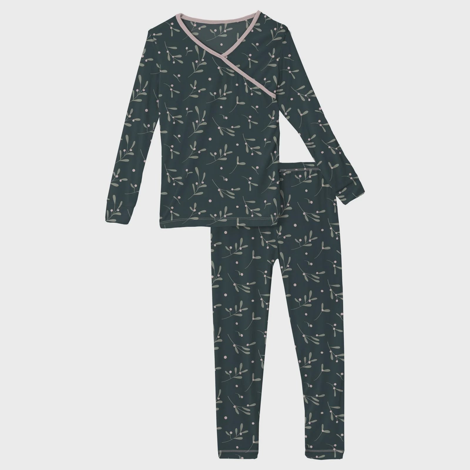 Pine Mistletoe Long Sleeve Kimono Pajama Set