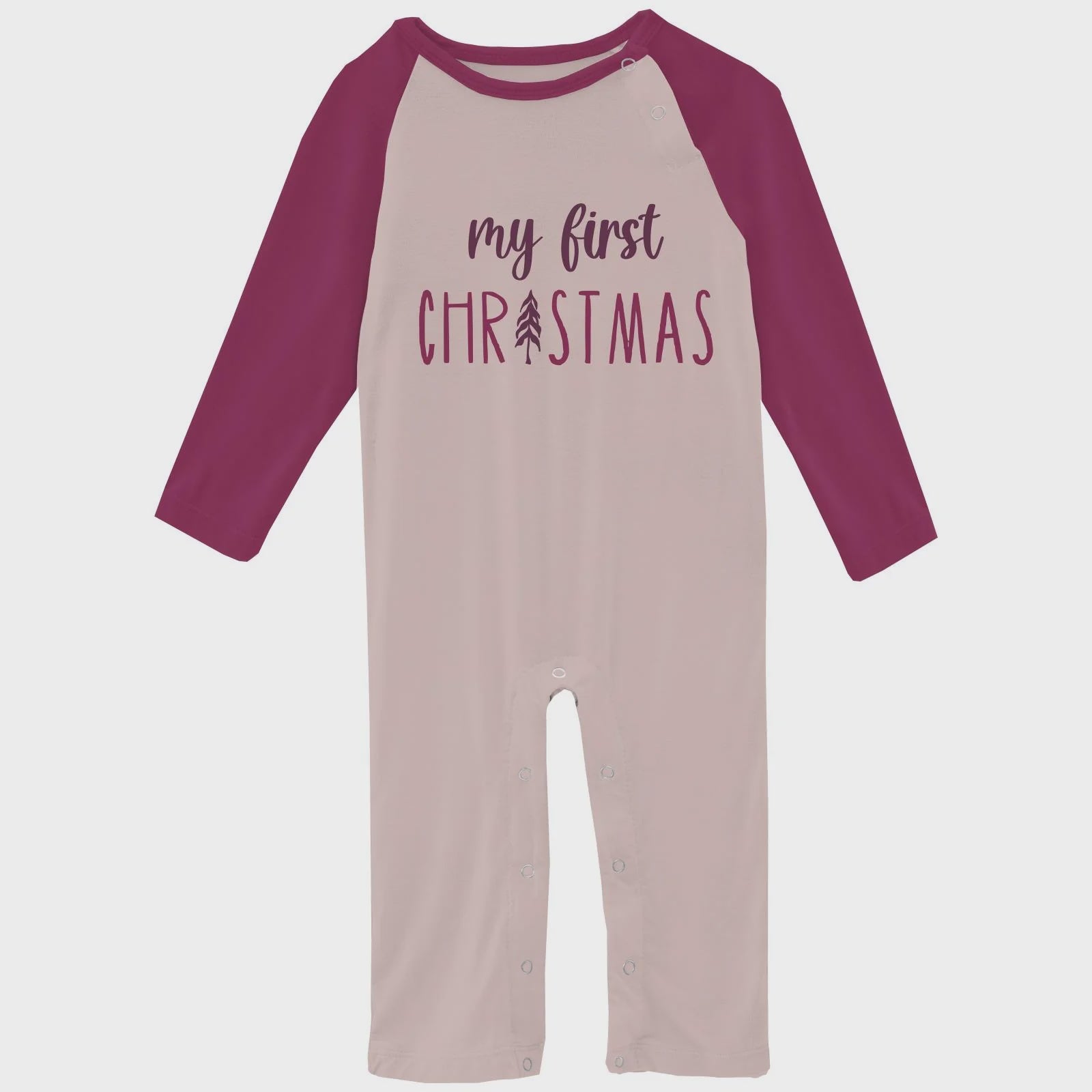 Long Sleeve Graphic Raglan Romper-Baby Rose First Christmas
