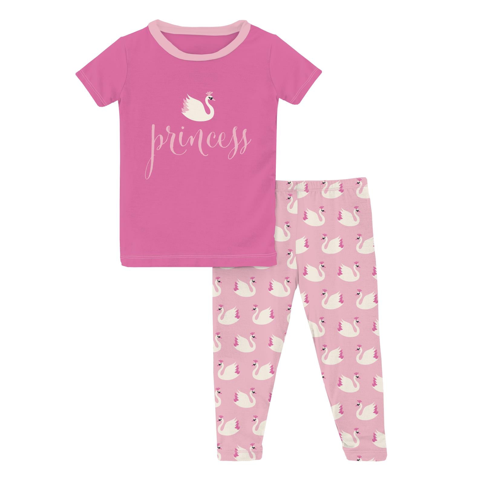Kickee Cake Pop Swan Princess Short Sleeve Graphic Tee PajamaSet