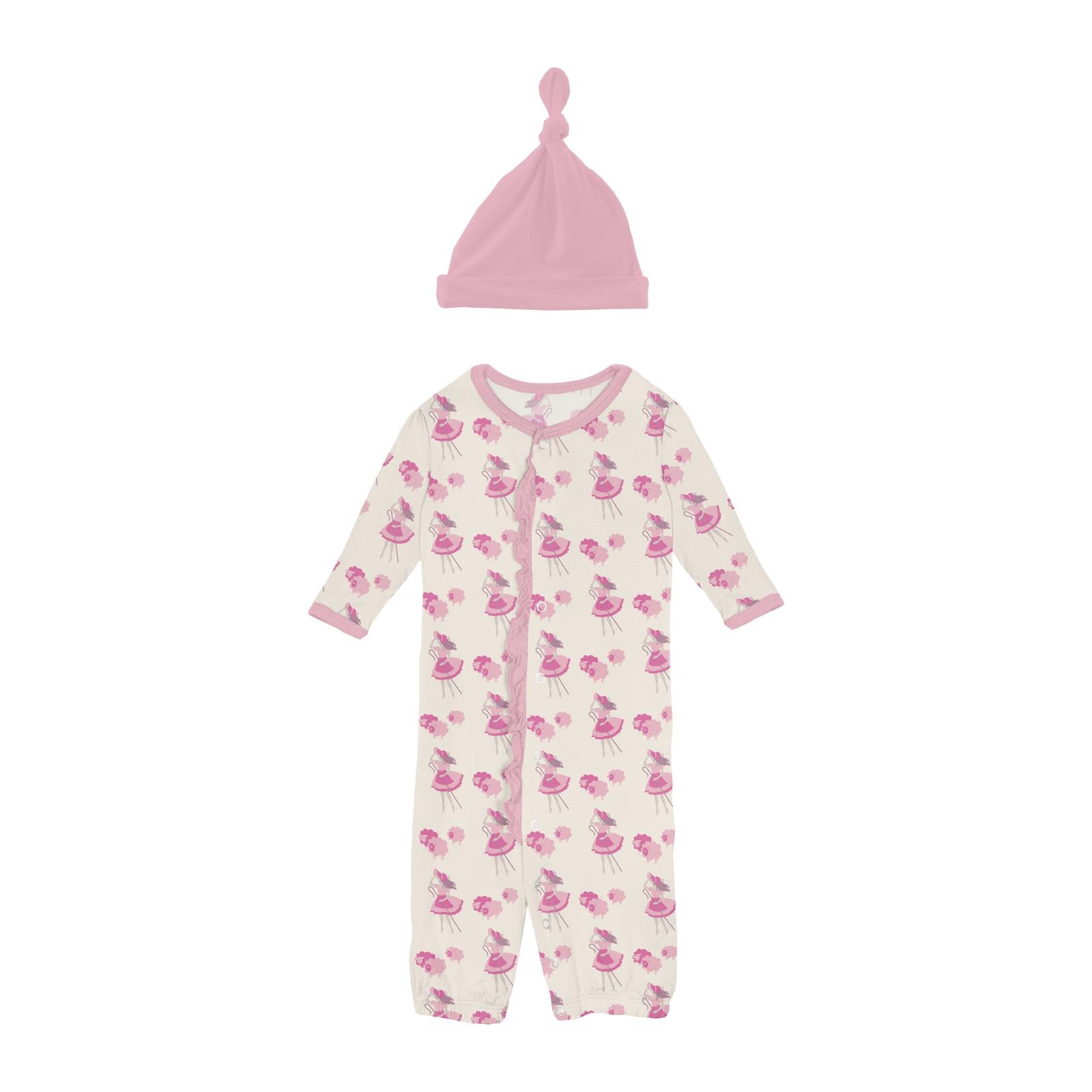 Natural Little Bo Peep Layette Gown Converter & Single Knot Hat Set