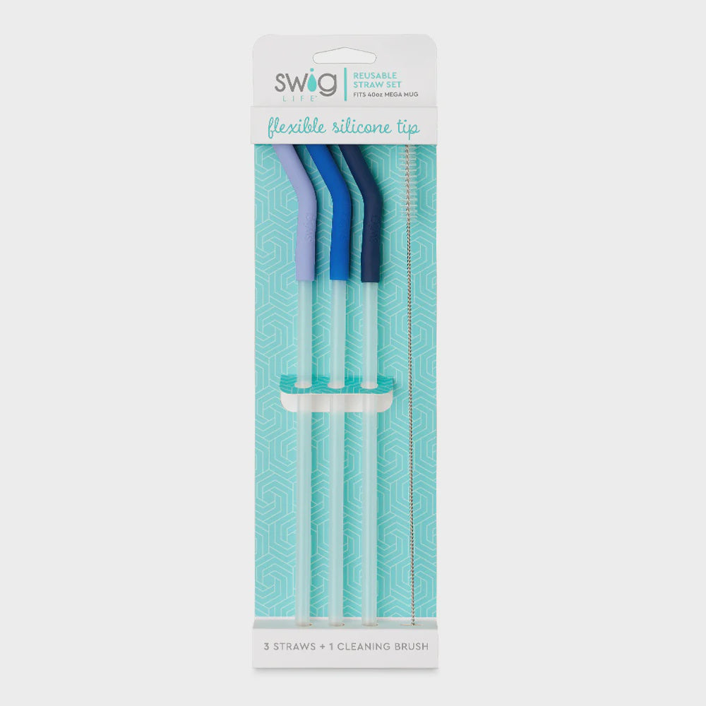 Hydrangea Blue Reusable Straw & Cleaning Brush Set (40oz)
