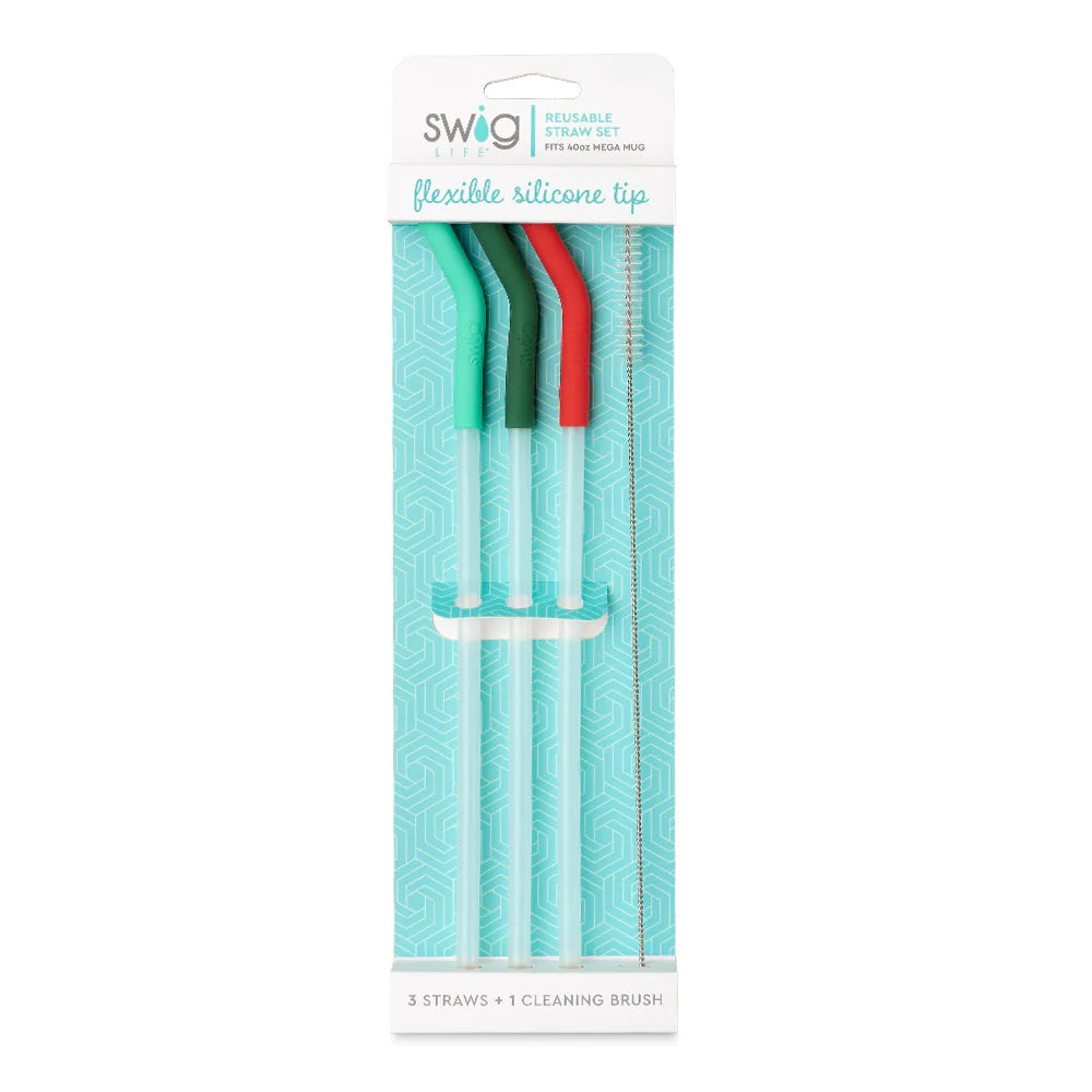 Mint, Green & Red Reusable Straw & Cleaning Brush Set (40oz)