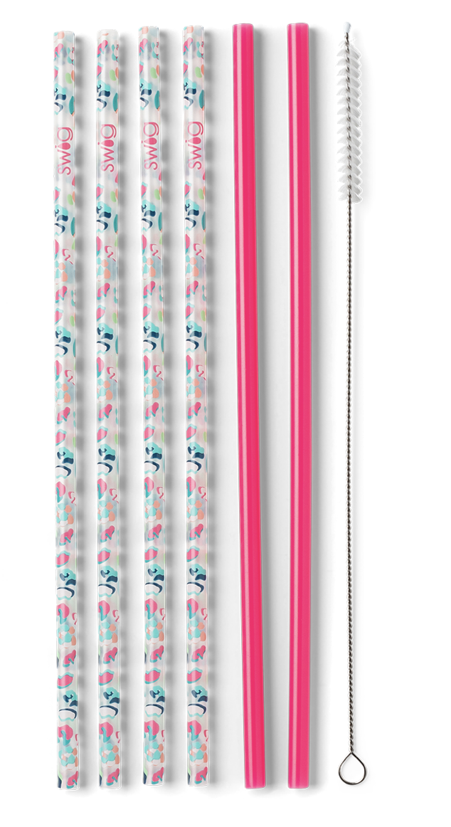 Swig Party Animal & Hot Pink Reusable Straw Set (tall)