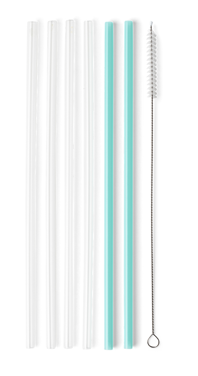 Swig Clear & Aqua Reusable Straw Set (tall)