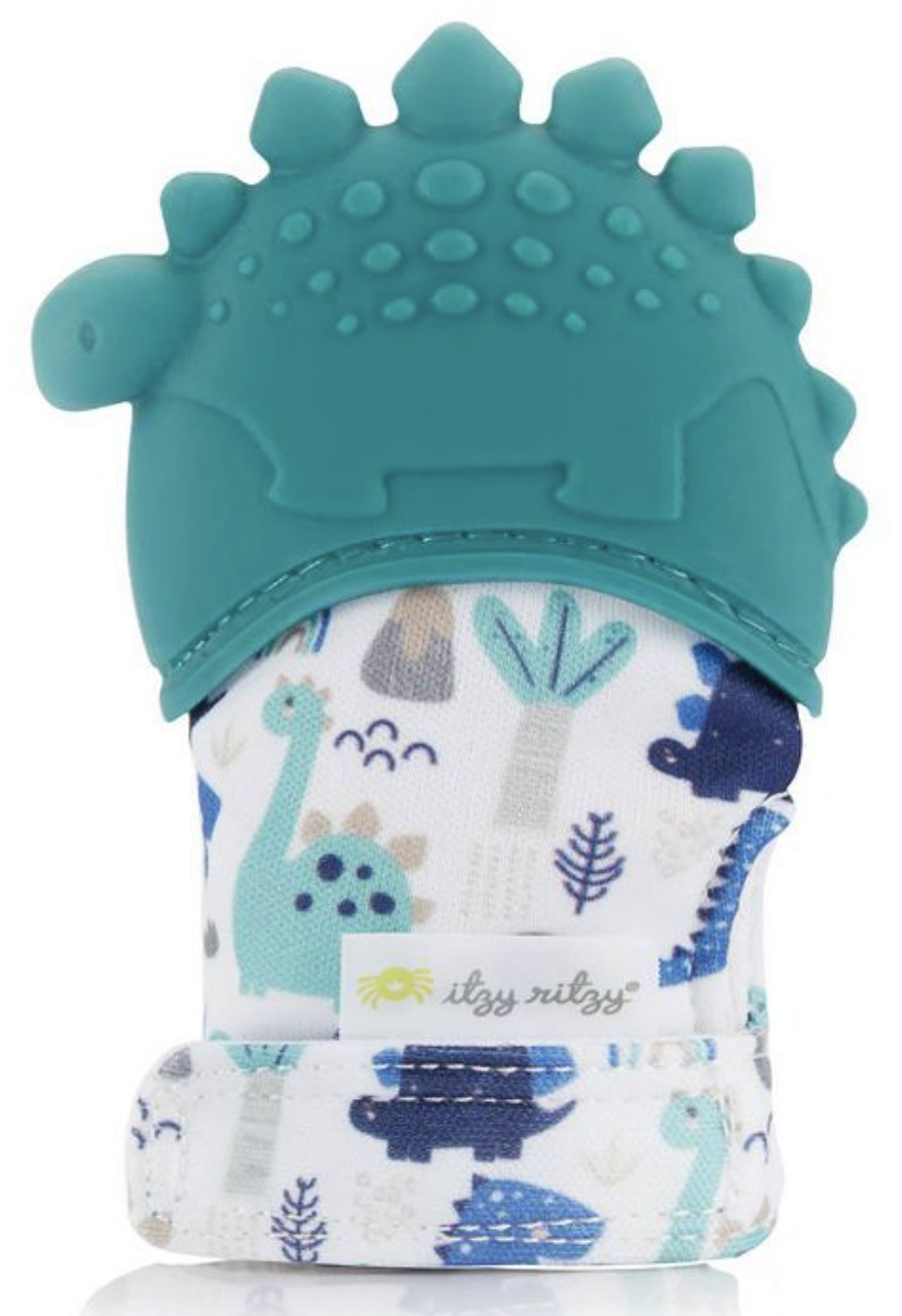 Itzy Mitt Silicone Teething Mitts- Teal Dino