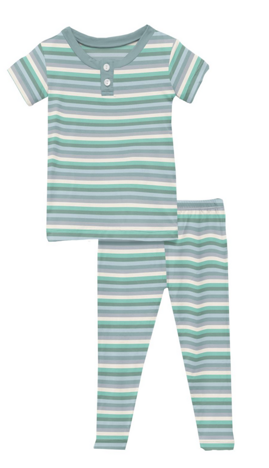 Kickee The Start of Spring Print Short Sleeve Henley Pajama Set- April Showers Stripe