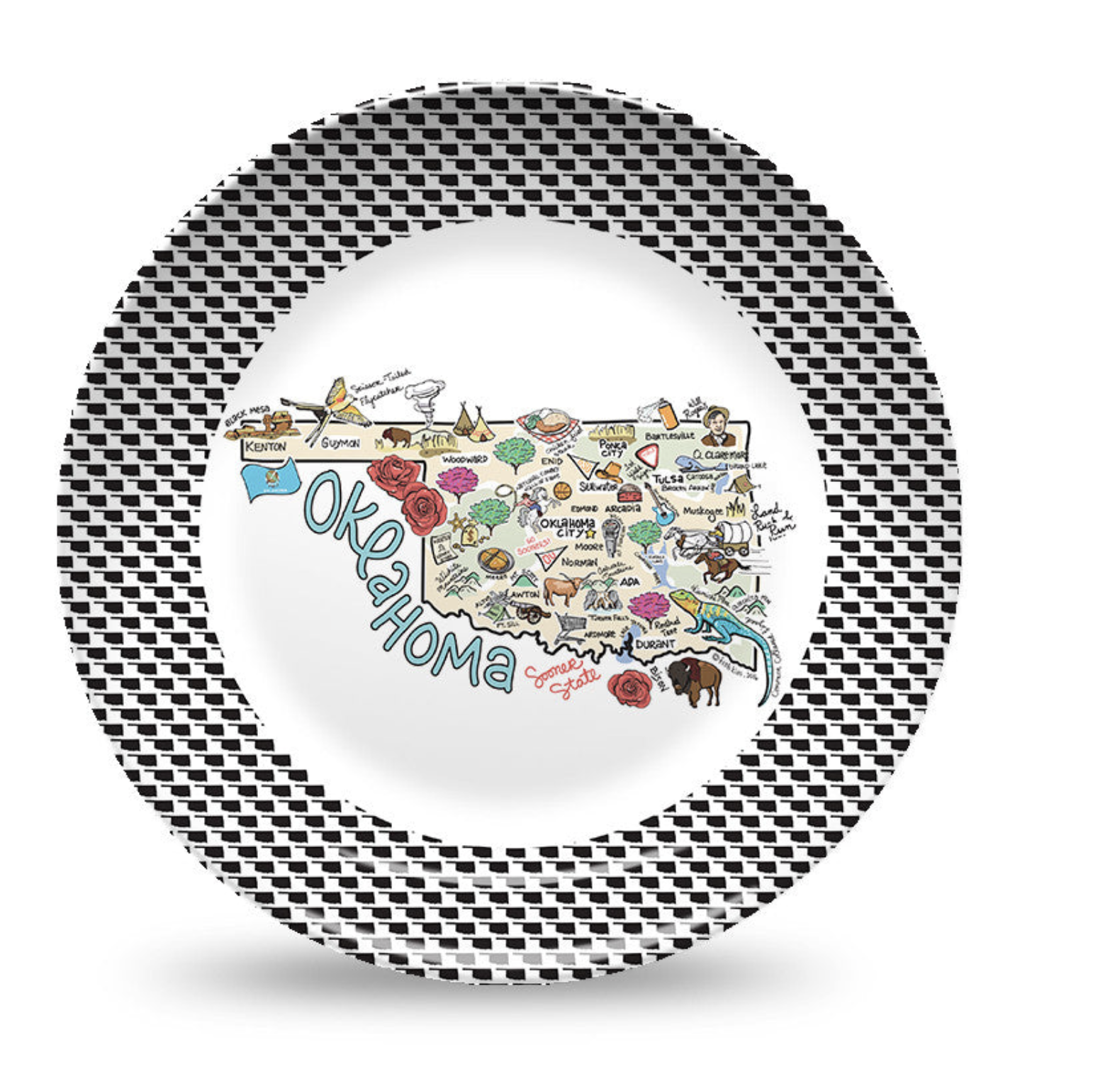 Oklahoma Map Black & White Plate