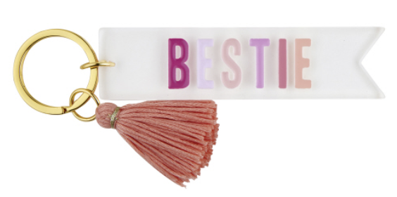 Acrylic Pink Bestie Key Tag with Tassel