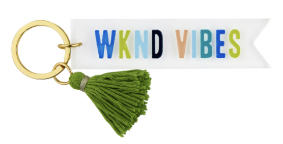 Acrylic Multicolored WKND Vibes Key Tag with Tassel