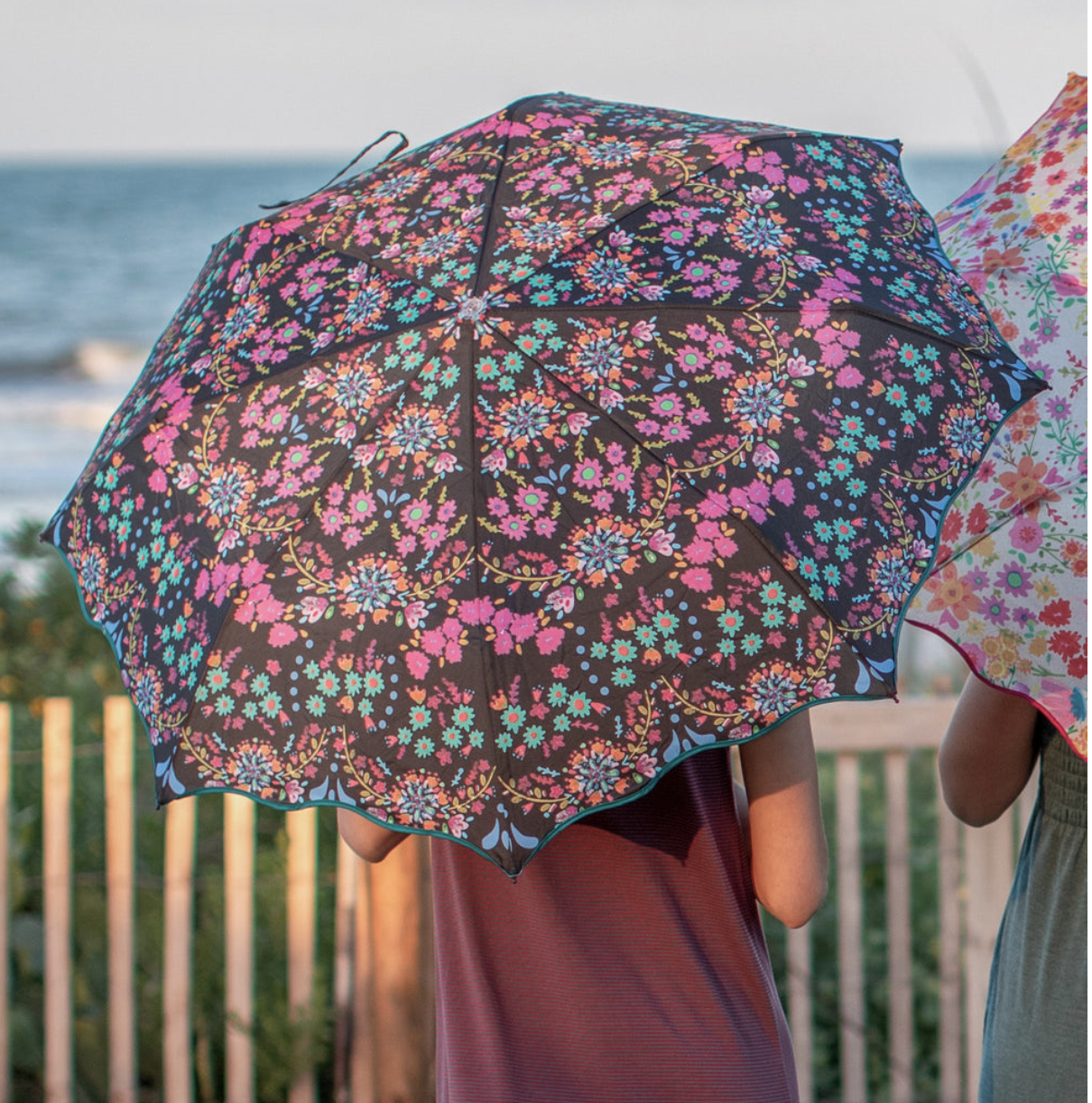 Black Bright Floral Fold Up Umbrella