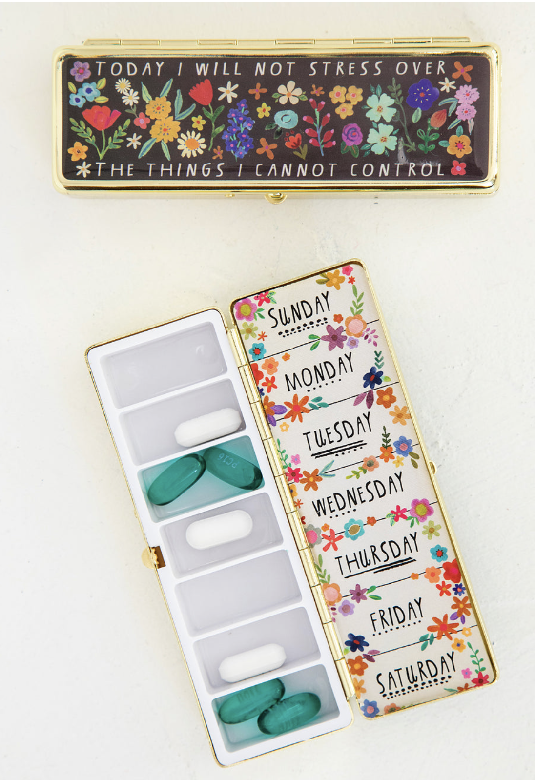 Floral Today I Will Daily Pill Box