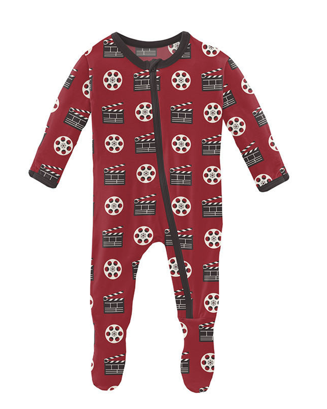 Kickee Decades Collection- Print Footie with Zipper- Candy Apple Clapper Board and Film