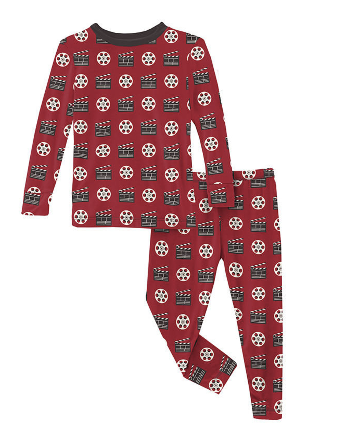 Kickee Decades Collection- Print Long Sleeve Pajama Set- Candy Apple Clapper Board and Film