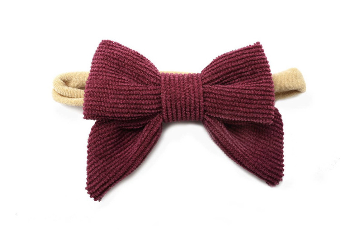 Cranberry Corduroy Bow Baby Headband