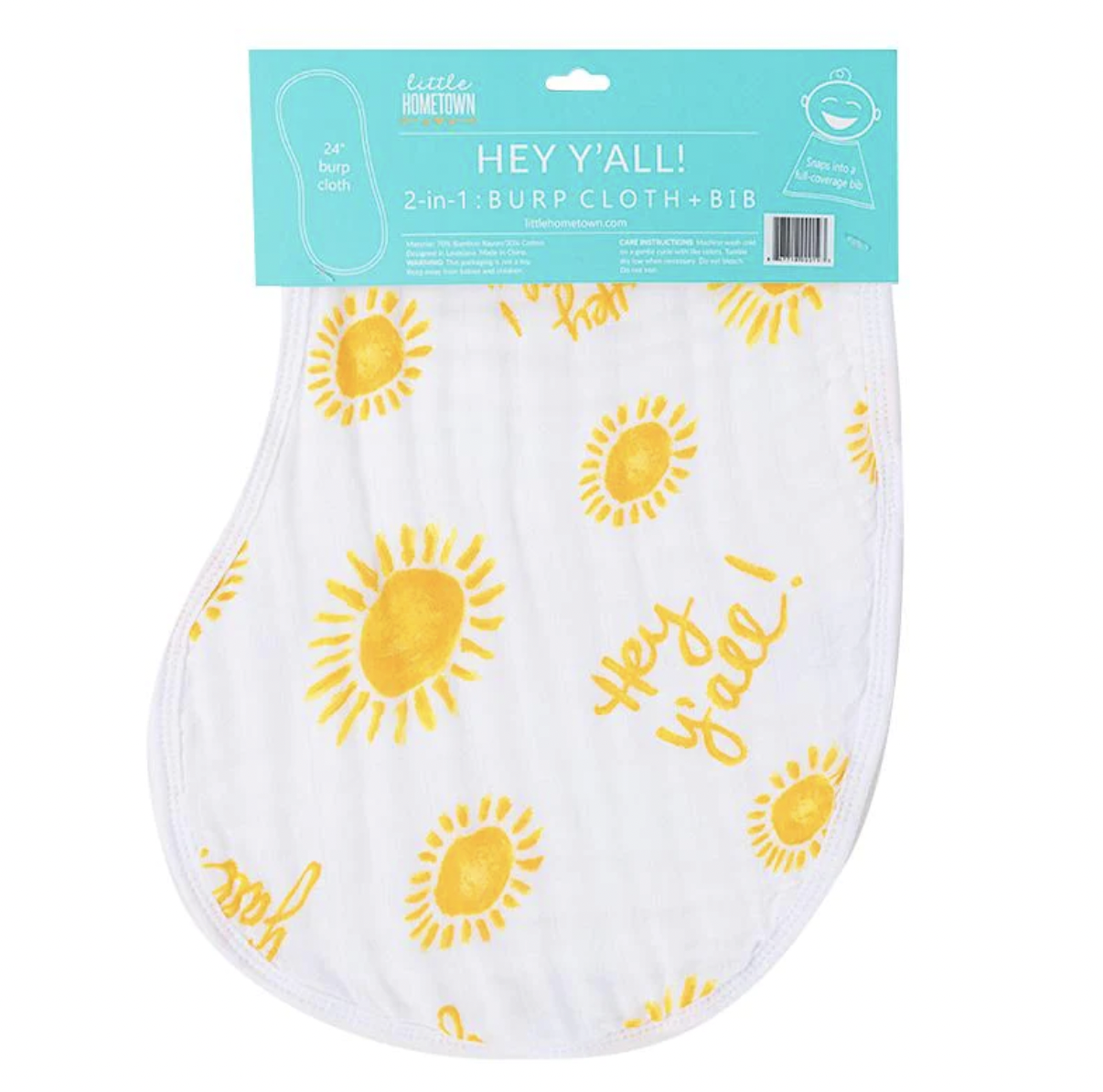 Hey Y'all Baby 2-in-1 Burp Cloth and Bib