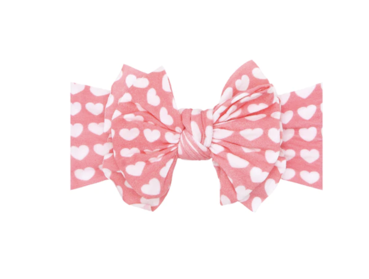 Baby Bling Printed Fab Headband Bow- Dreamboat (Pink & White Hearts)