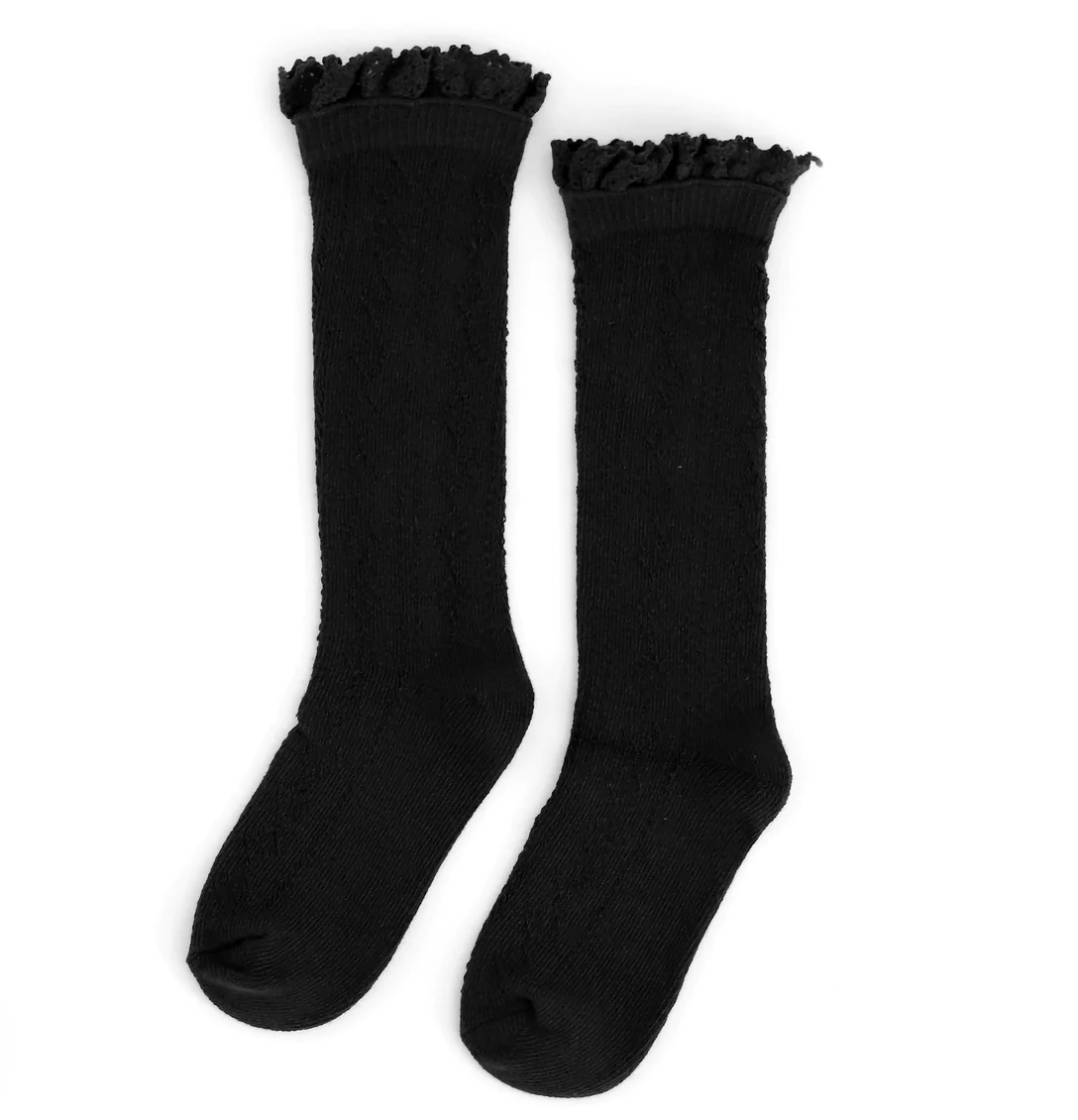 Little Stocking Co. Fancy Lace Top Knee High Socks- Black Lace