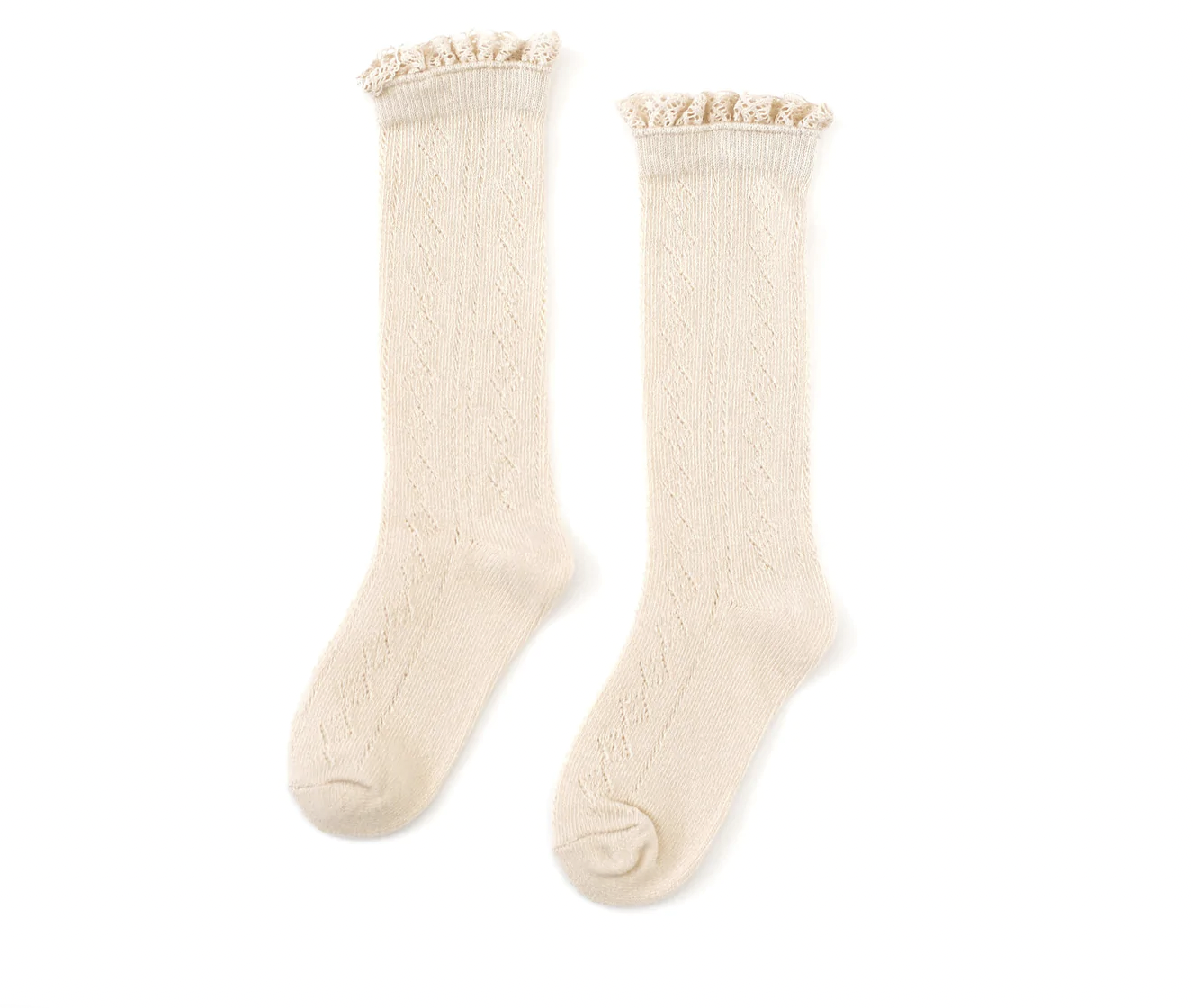 Little Stocking Co. Fancy Lace Top Knee High Socks- Vanilla Lace