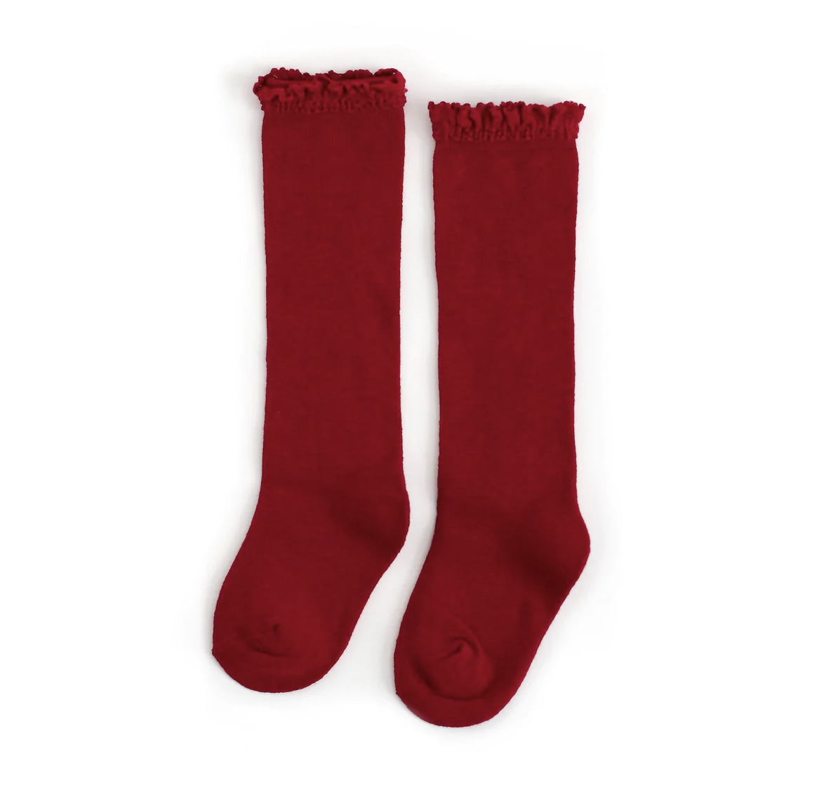 Little Stocking Co. Lace Top Knee High Socks- Cherry Red