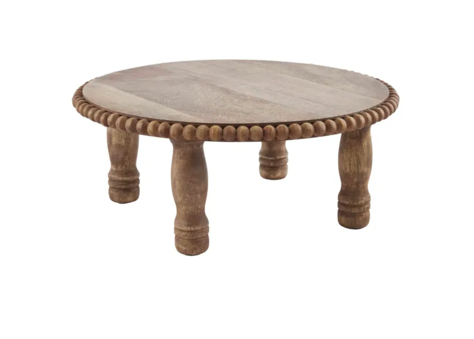 Small Beaded Natural Wood Pedestal