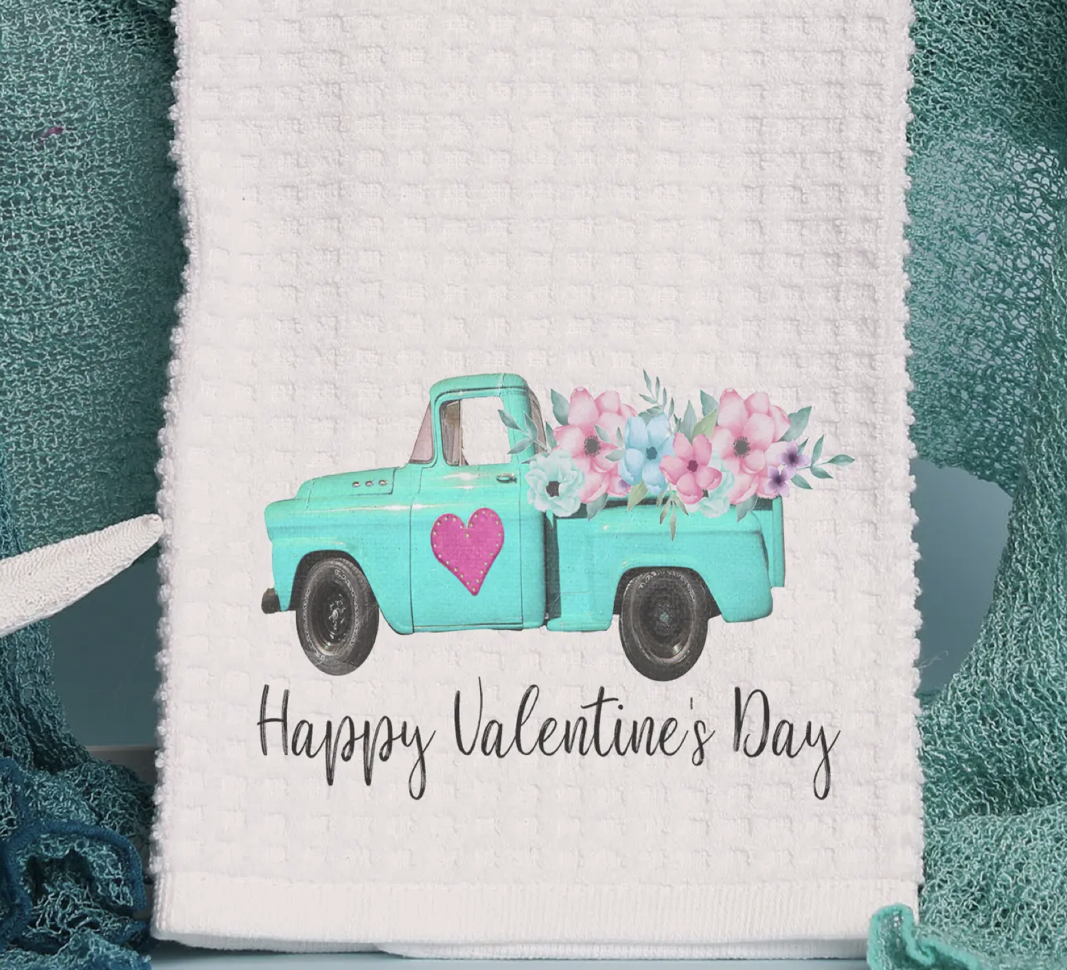 Happy Valentine's Day Truck Tea Towel