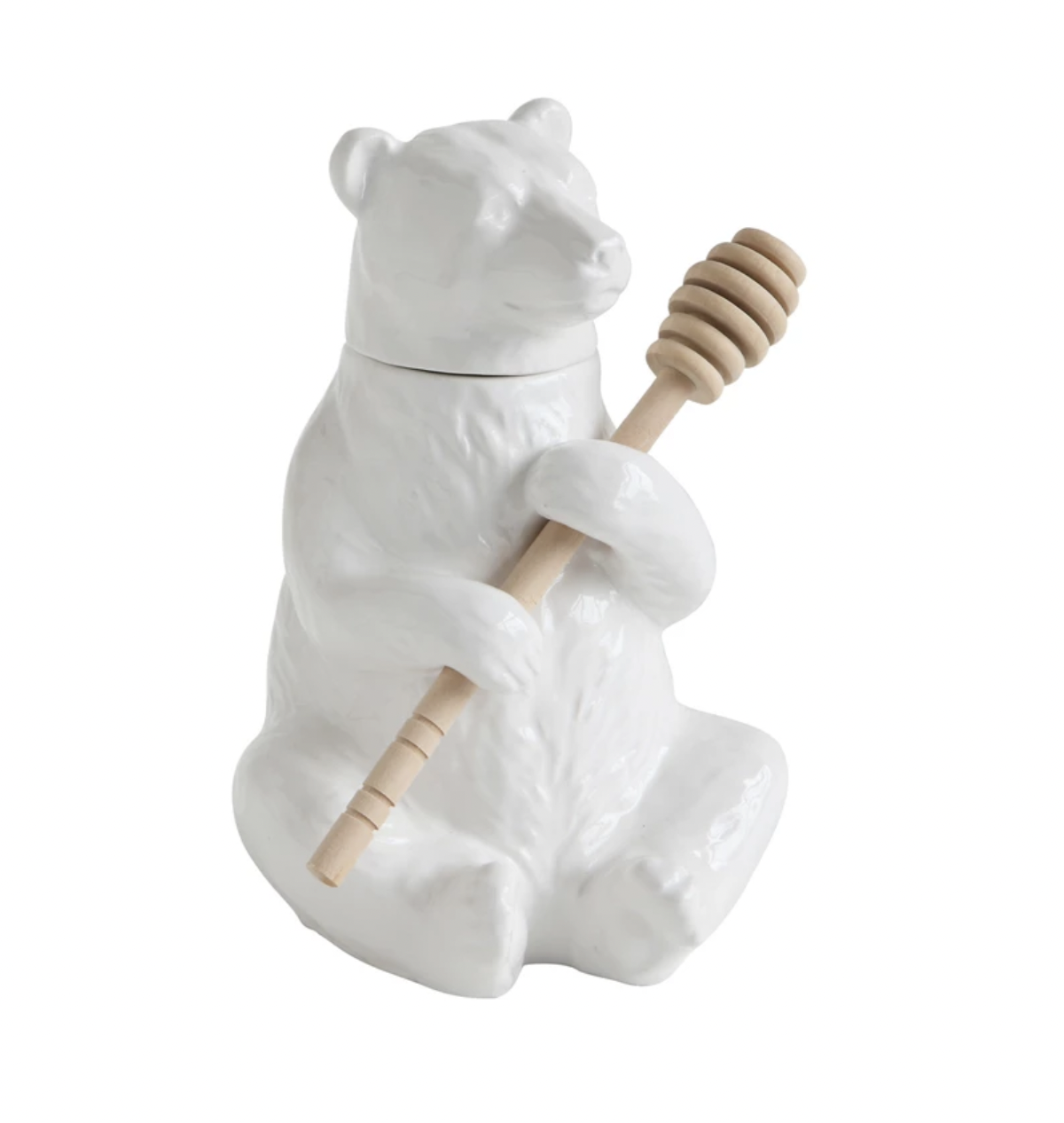 White Ceramic Bear Honeypot with Honey Wand